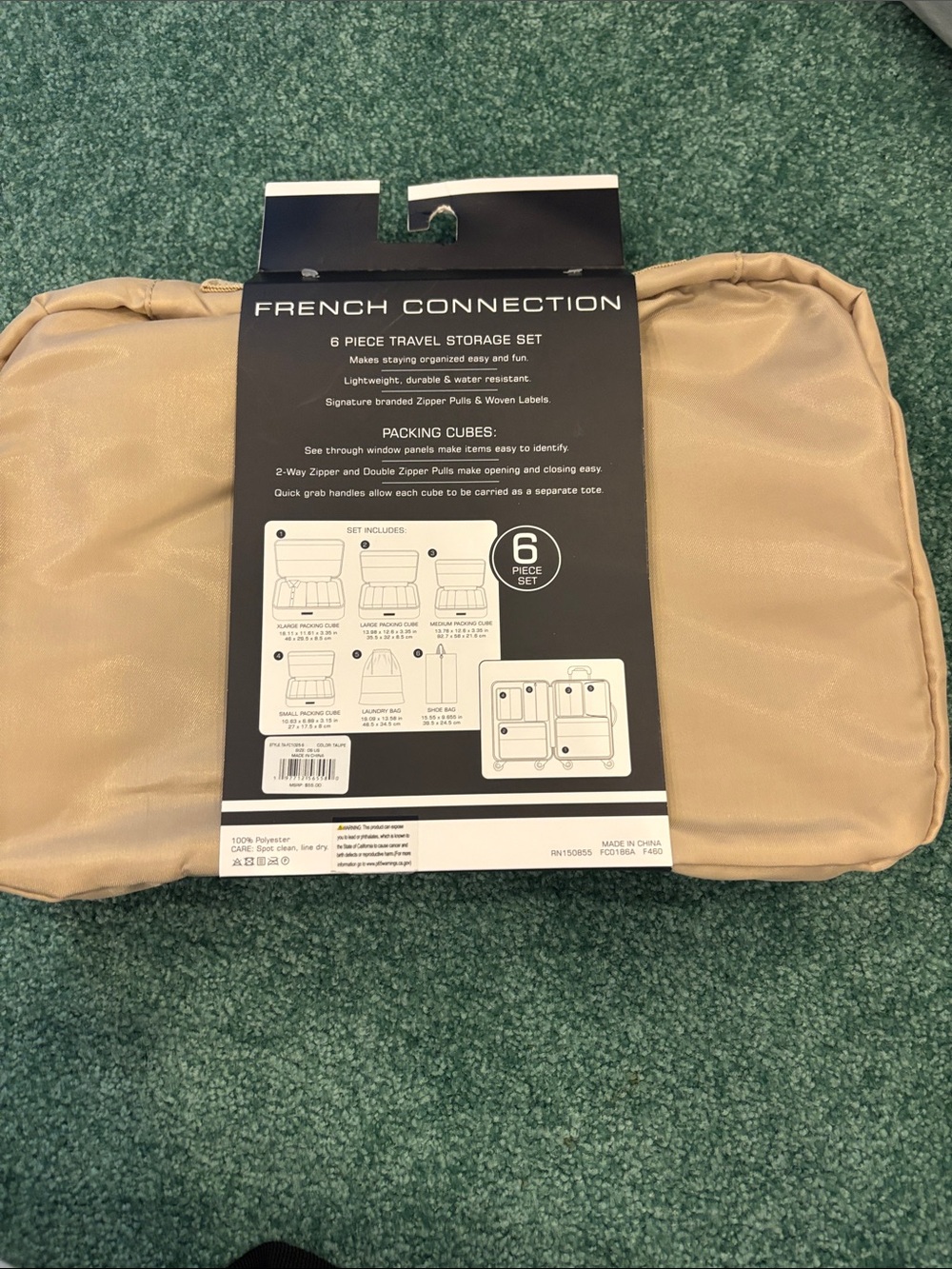 NWT French Connection 6 Piece Travel Storage Set Beige Tan Khaki‎